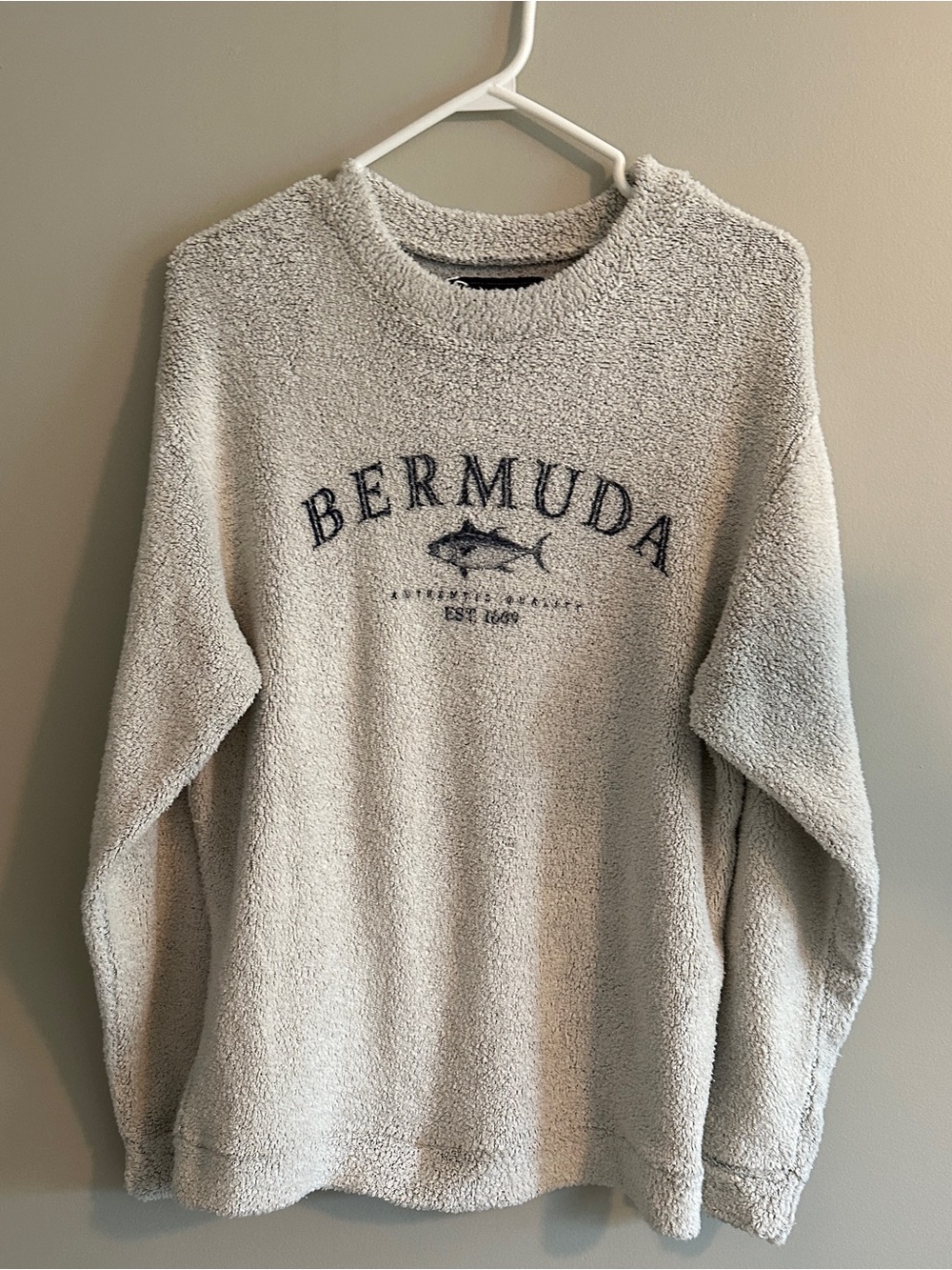 Bermuda Logo Sherpa Crewneck Sweater - Light Gray